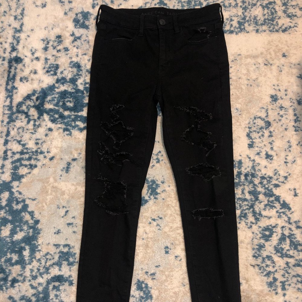 Americn Eagle High Waisted Black Ripped jeans